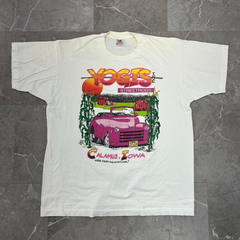90s Vintage Yogis Streetrods Graphic Tee Mens XL Rat Rod Distressed Shirt